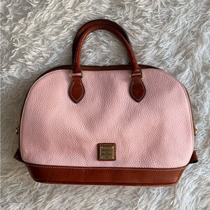 Dooney & Bourke Pebble Leather Dome Zip Bag in Bordeaux Pink with Brown Leather
